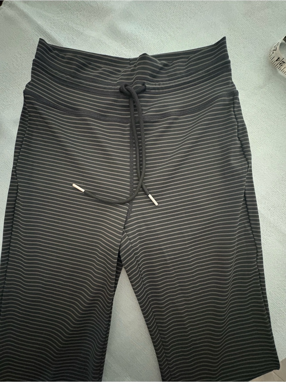 Halara Striped Black Gray Drawstring Leggings with flare